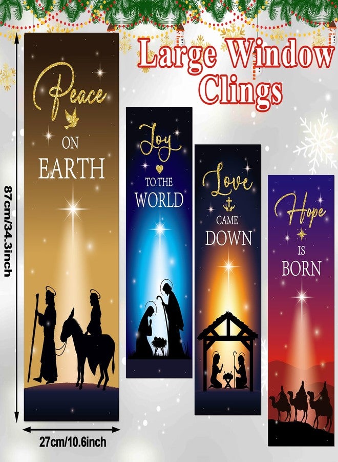 ojustbeok 4Pcs Christmas Nativity Large Window Clings Decorations Religious Jesus Christmas Window Decals Nativity Scene Love Hope Joy Peace Double-Side Stickers for Xmas Holiday Party Home Church School Decor - Image 2
